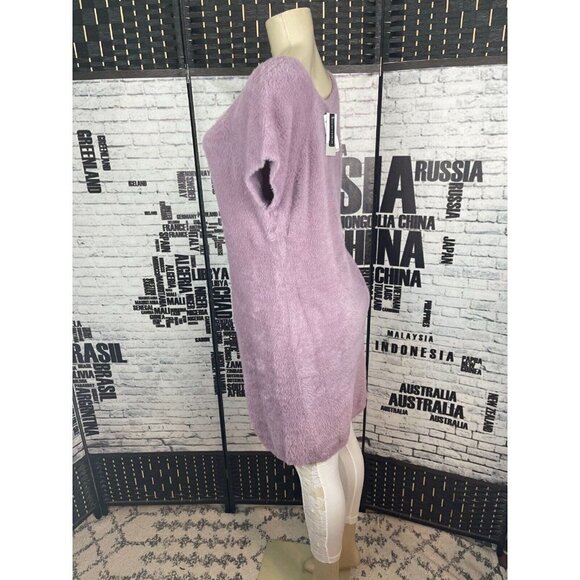 BP Plus 2X Soft Cozy Lilac Scoop Neck Short Sleeve Above Knee Sweater Dress - Picture 4 of 5